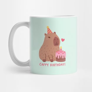 Cute Capybara And Cake, Happy Cappy Birthday Mug